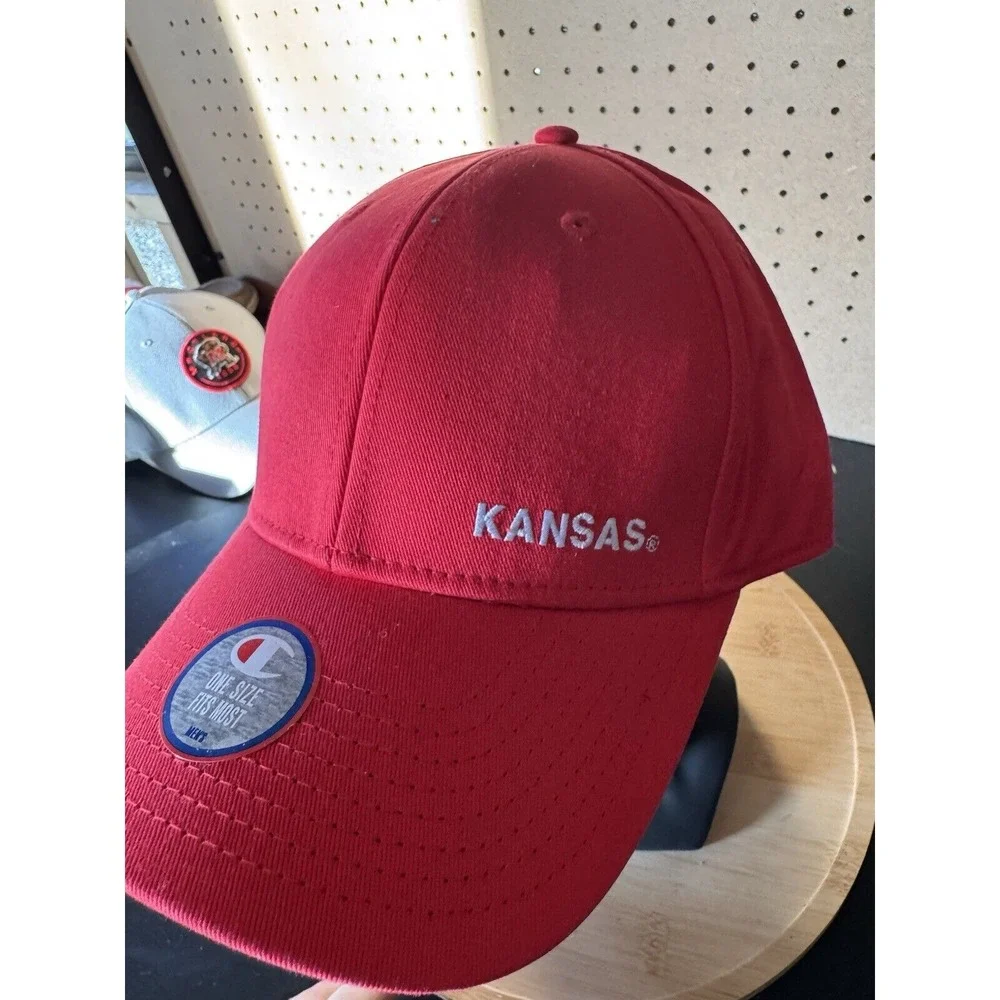 Kansas Jayhawks KU Hat Strap back Mens Champion Red cool Adjustable NCAA Bball‎